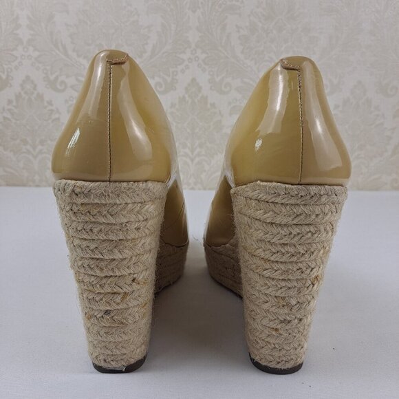 Vince Camuto Totsi Size 8M Nude Patent Leather Espadrille Wedge Heels Peep Toe - Picture 5 of 13